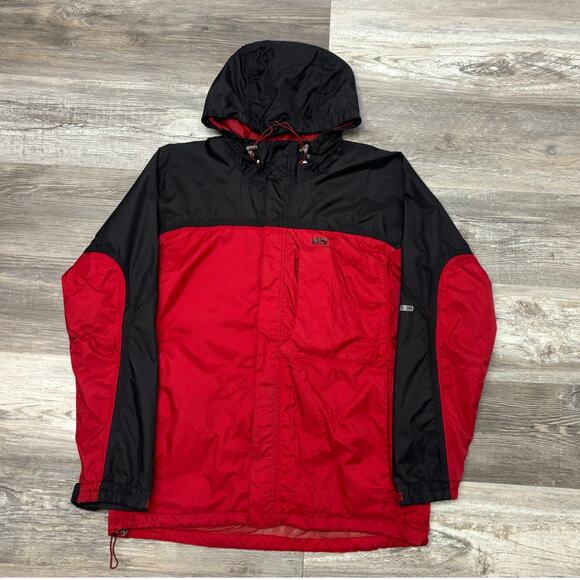 Vintage Helly Hansen Tech Red Black Mens M Zip Up Snap Windbreaker Hooded Jacket - Picture 1 of 14